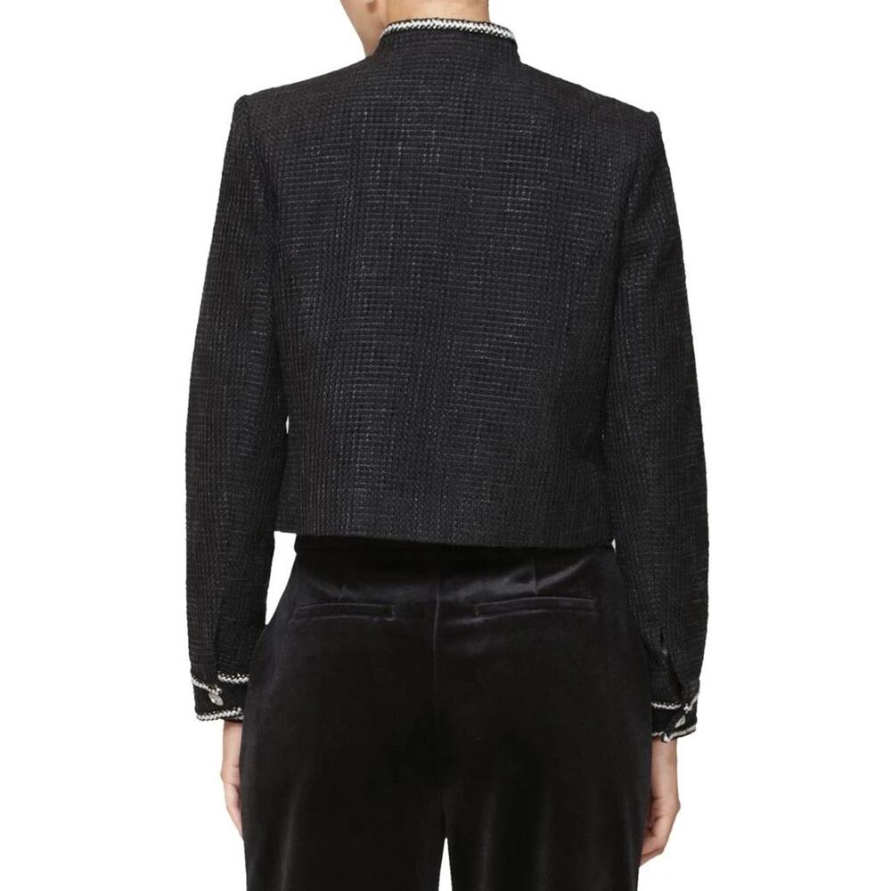 Avec Les Filles Tweed Crop Jacket Career Black Velvet Bow Trim Women’s Small NWT - Picture 2 of 16